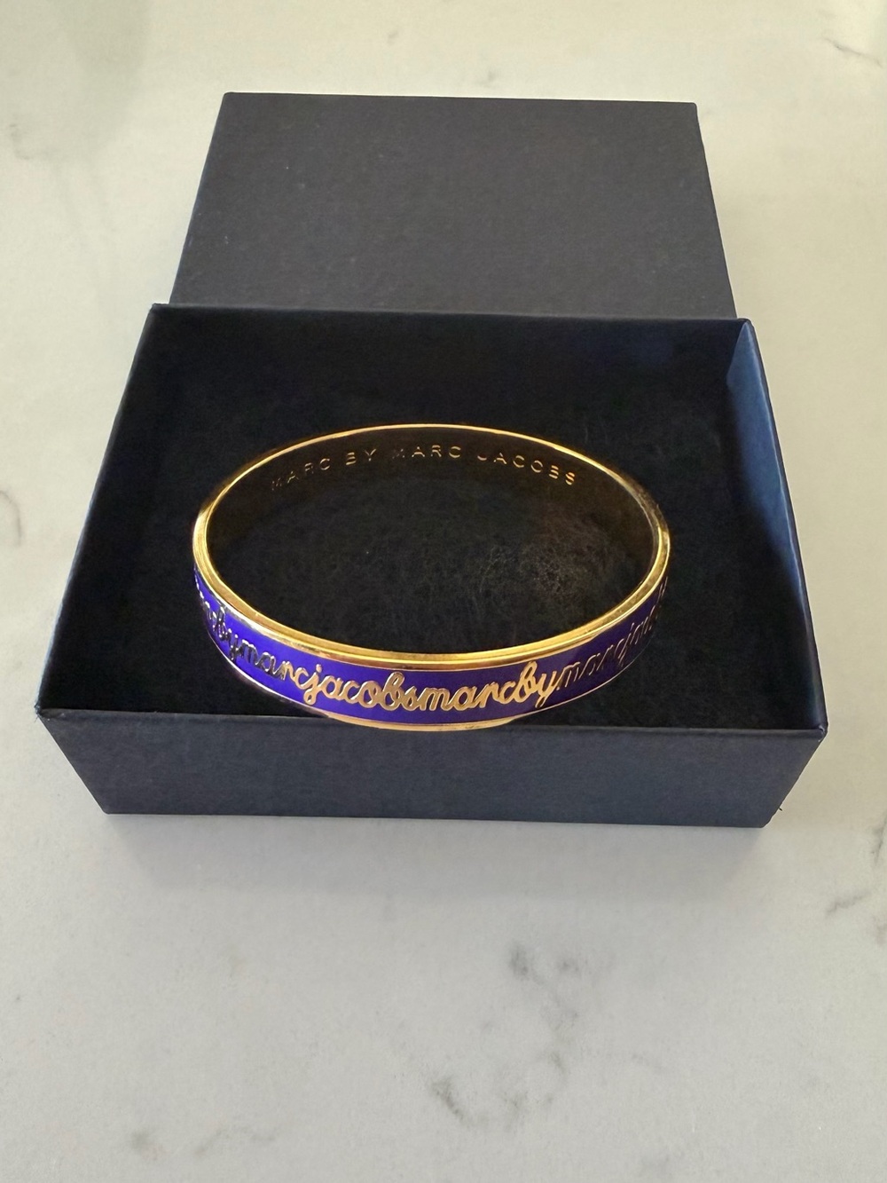 Marc by Marc Jacobs Purple Enamel Gold Tone Logo Bangle Bracelet